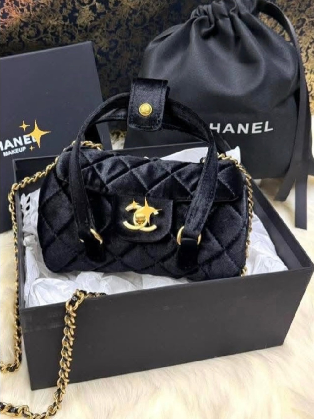 Makeup Black Velvet Bowling Bag Crossbody - VIP Gift.
